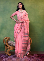 Monjolika Fashion Rose Pink Colour Cotton Handloom Lightwear Saree For Women - Distacart