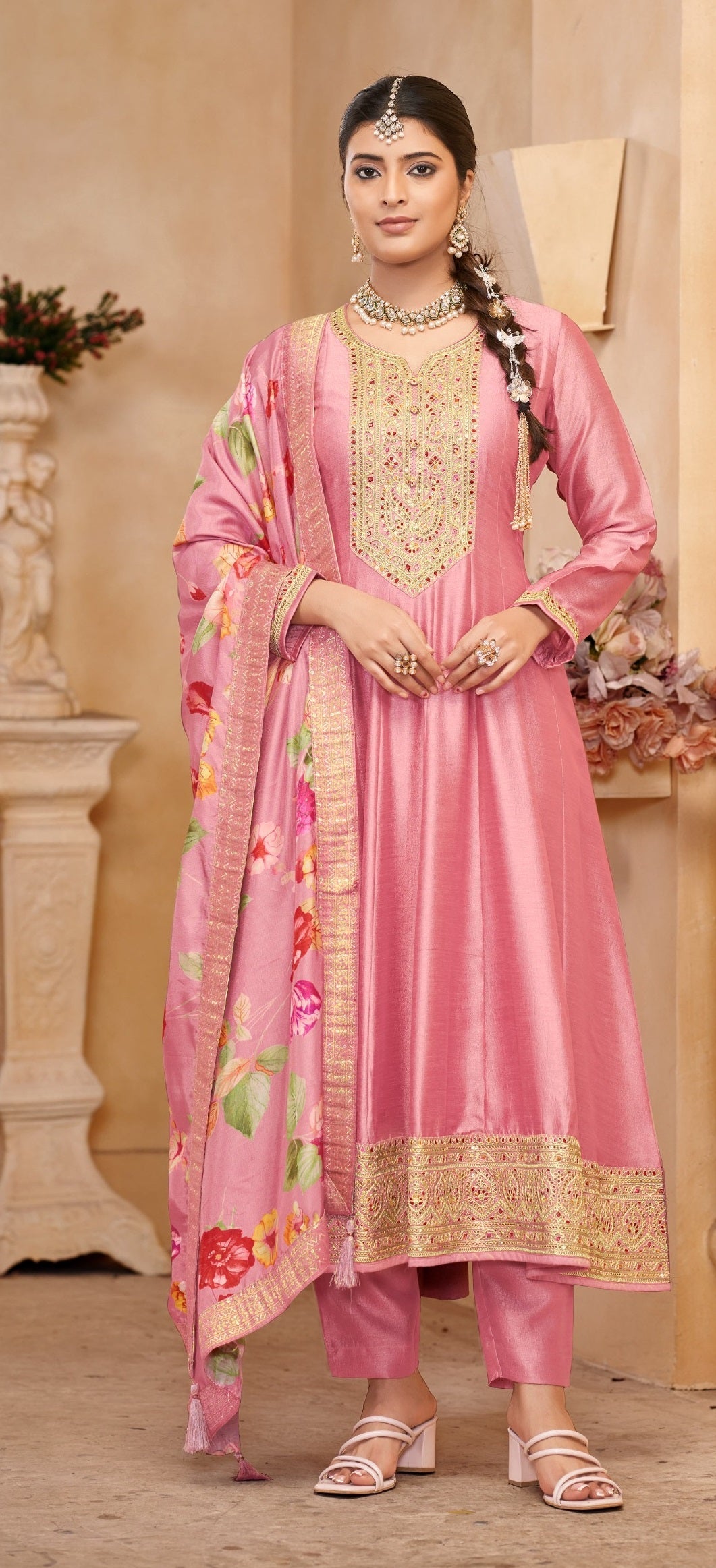 Anaita Light Pink Vichitra Silk Sequence Embroidered Salwar Suit - Distacart