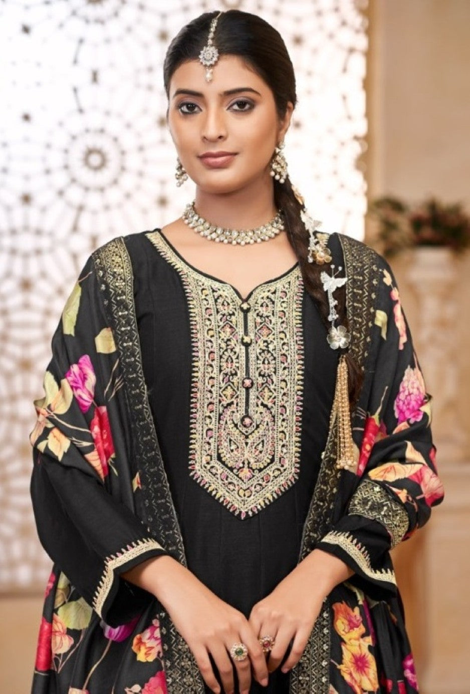 Anaita Black Vichitra Silk Sequence Embroidered Salwar Suit - Distacart