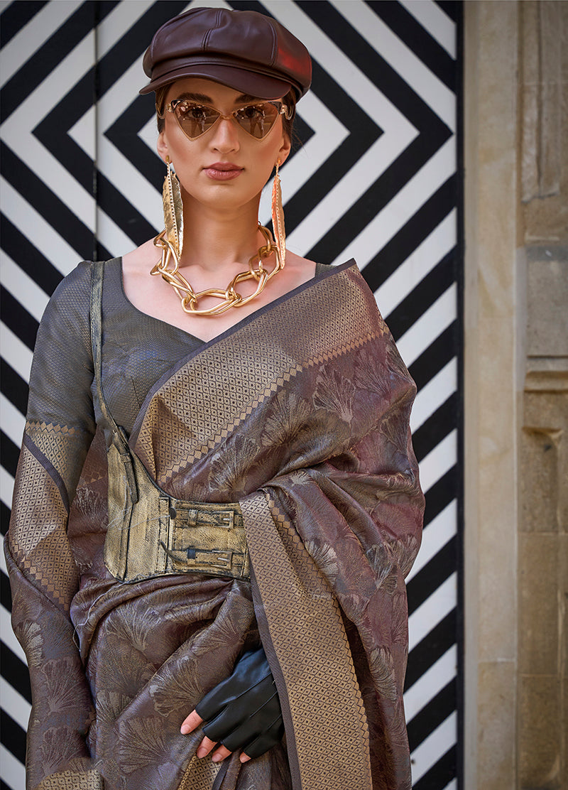 Monjolika Fashion Monjolika Fashion'S Brown Colour Organza Sarees With Blouse - Distacart