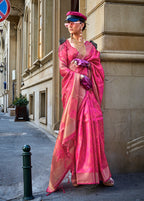 Monjolika Fashion Monjolika Fashion'S Pink Colour Organza Sarees With Blouse - Distacart