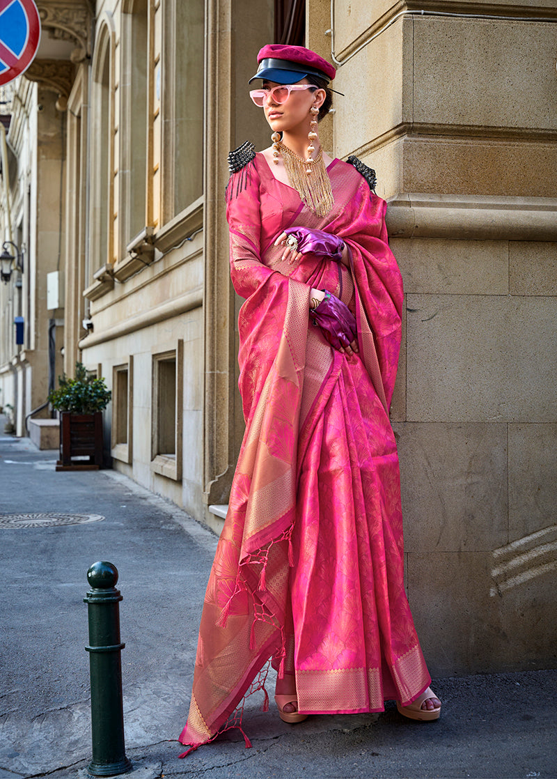 Monjolika Fashion Monjolika Fashion'S Pink Colour Organza Sarees With Blouse - Distacart