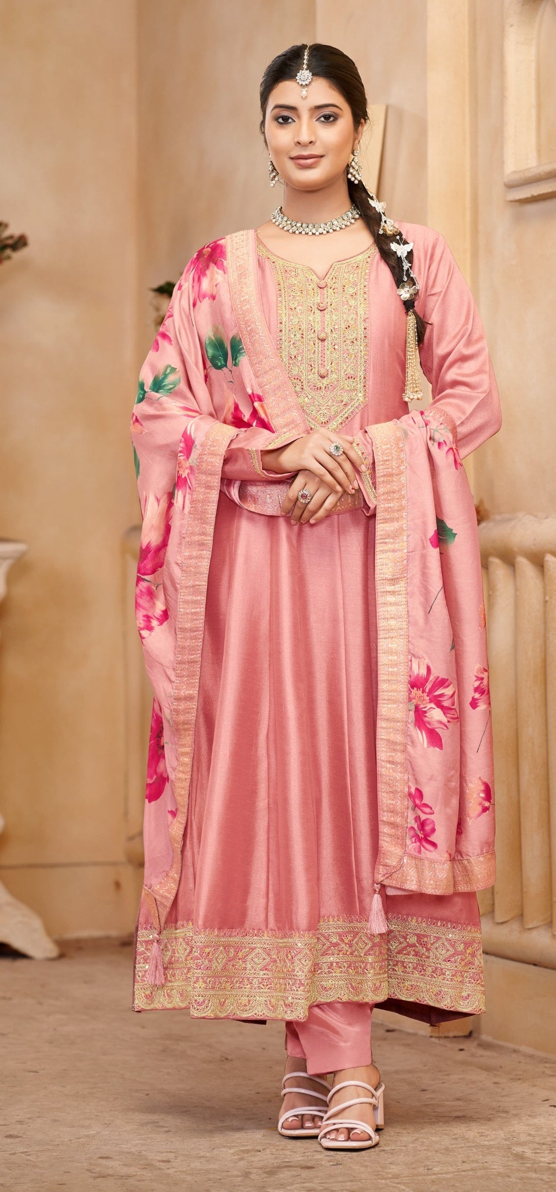 Anaita Light Peach Vichitra Silk Sequence Embroidered Salwar Suit - Distacart