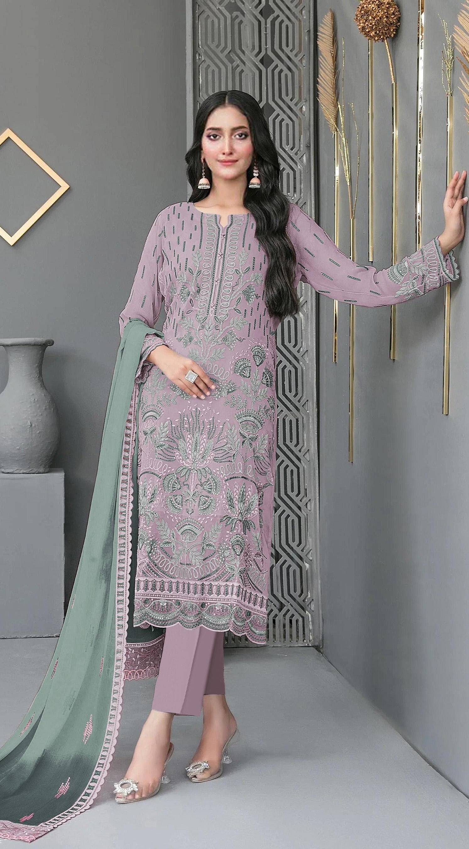 Anaita Lavender Fox Georgette Suit With Embroidered Sequence Work - Distacart