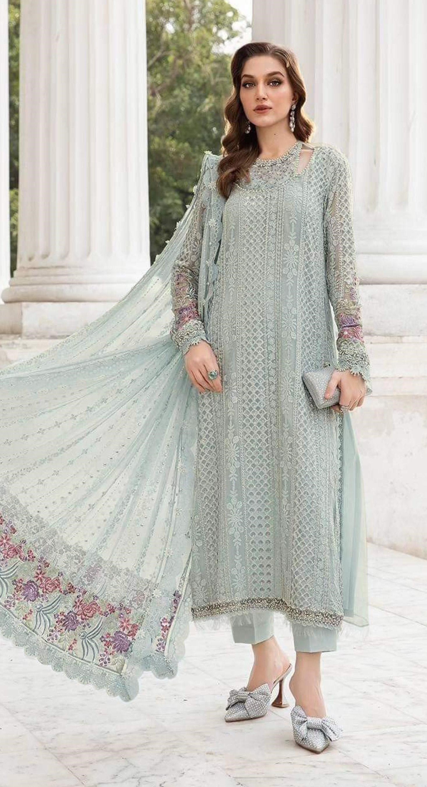 Anaita Sea-Green Fox Georgette Suit With Embroidered Sequence Work - Distacart