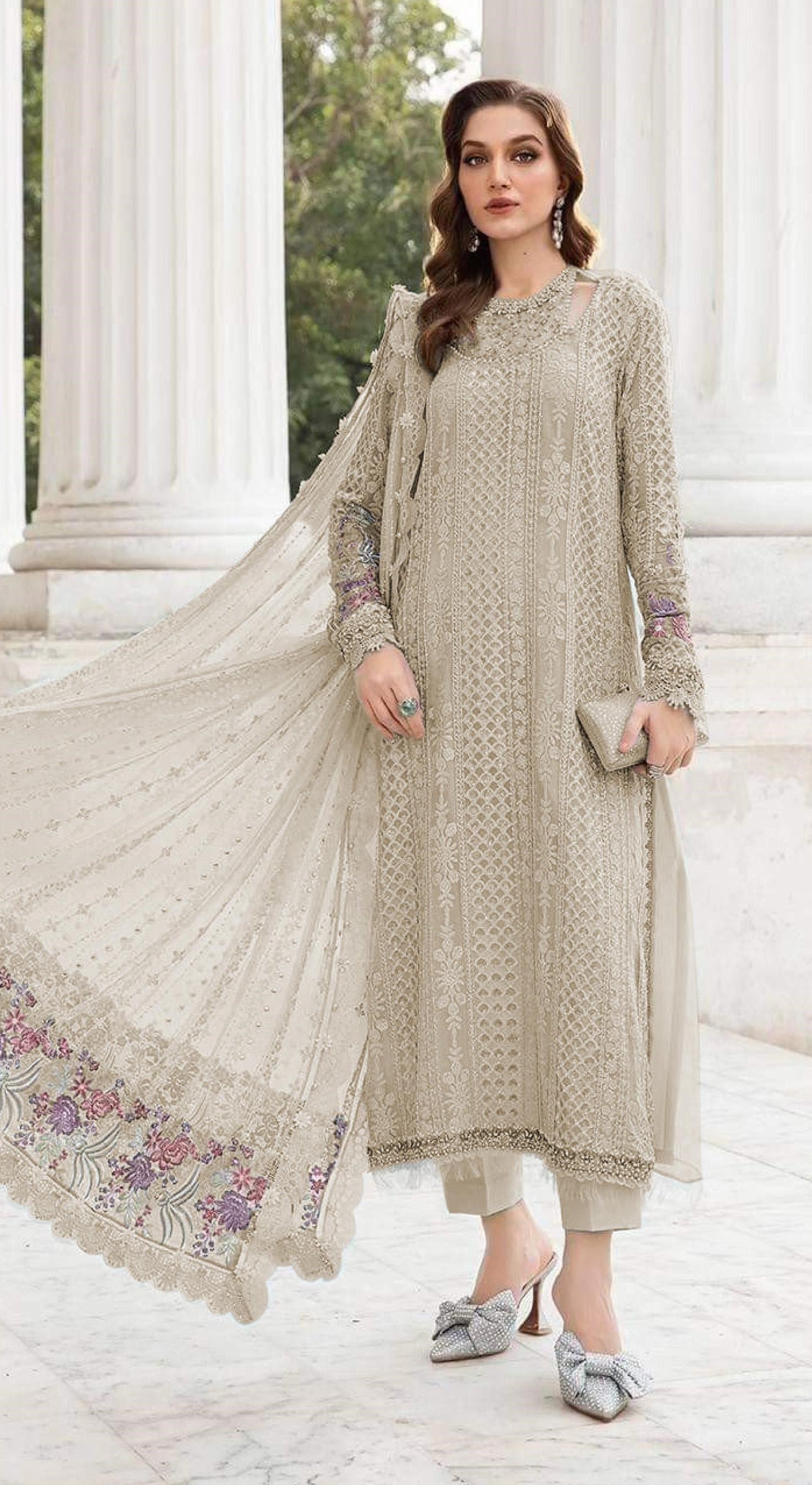 Anaita Cream Fox Georgette Suit With Embroidered Sequence Work - Distacart