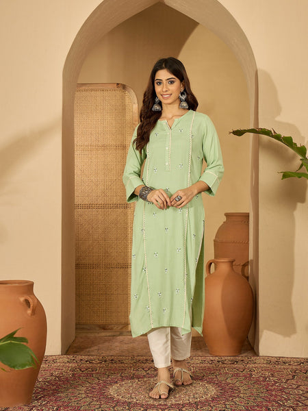 Joban Fashion Pista Green Viscose Rayon Embroidery Readymade Tunic