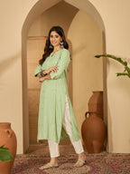 Joban Fashion Pista Green Viscose Rayon Embroidery Readymade Tunic