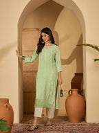 Joban Fashion Pista Green Viscose Rayon Embroidery Readymade Tunic