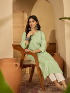 Joban Fashion Pista Green Viscose Rayon Embroidery Readymade Tunic