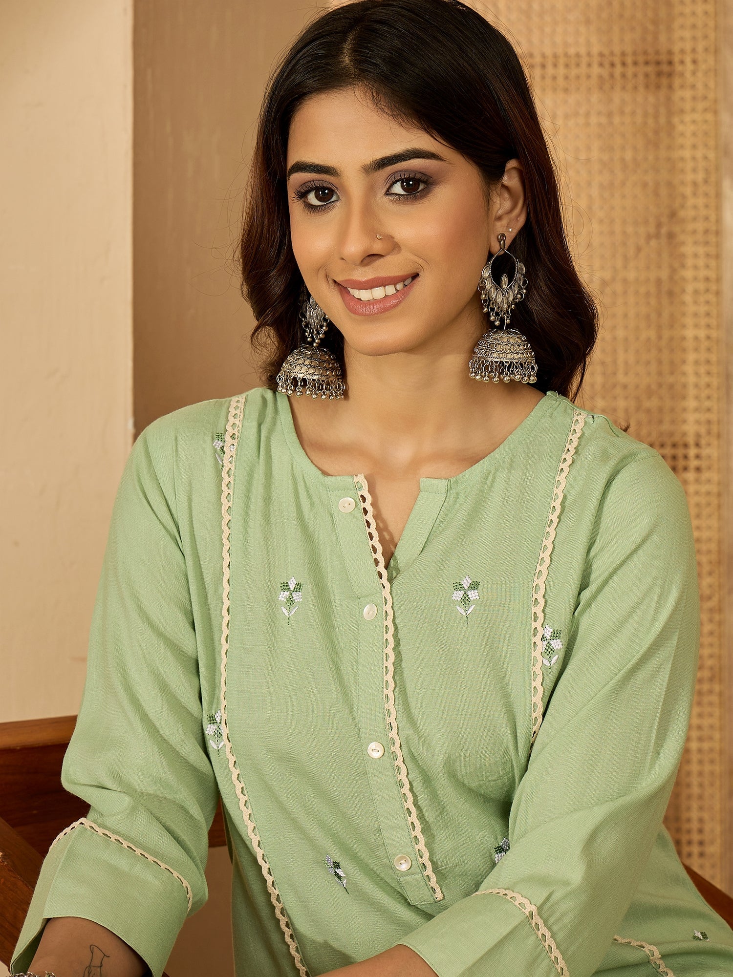 Joban Fashion Pista Green Viscose Rayon Embroidery Readymade Tunic