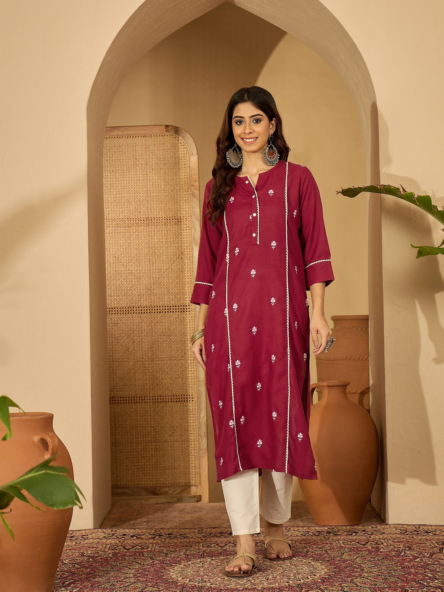 Joban Fashion MAROON Viscose Rayon Embroidery Readymade Tunic