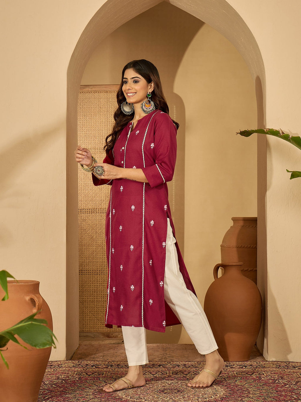 Joban Fashion MAROON Viscose Rayon Embroidery Readymade Tunic