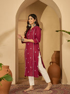 Joban Fashion MAROON Viscose Rayon Embroidery Readymade Tunic