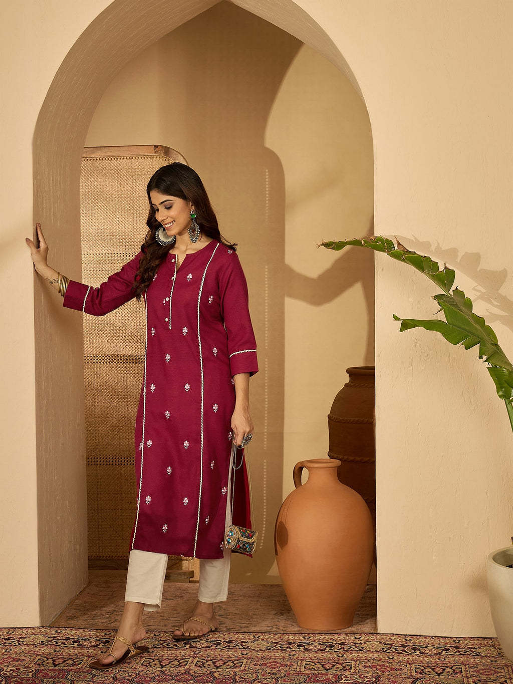 Joban Fashion MAROON Viscose Rayon Embroidery Readymade Tunic