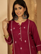 Joban Fashion MAROON Viscose Rayon Embroidery Readymade Tunic