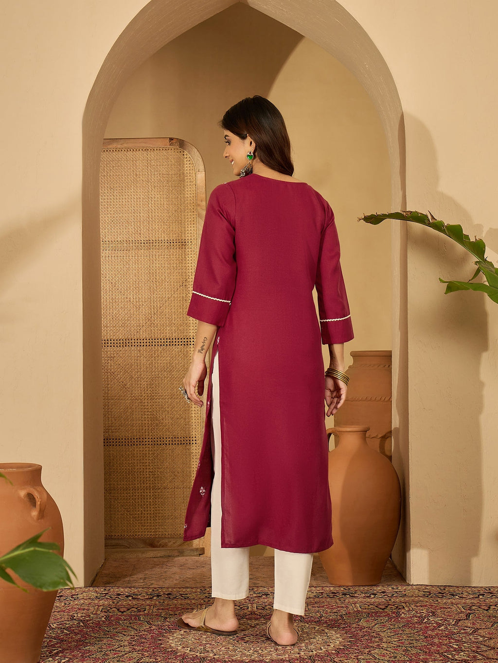 Joban Fashion MAROON Viscose Rayon Embroidery Readymade Tunic
