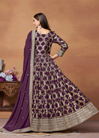 Monjolika Fashion Dark-Purple Color Embroidered Santoon Silk Salwar Suit - Distacart