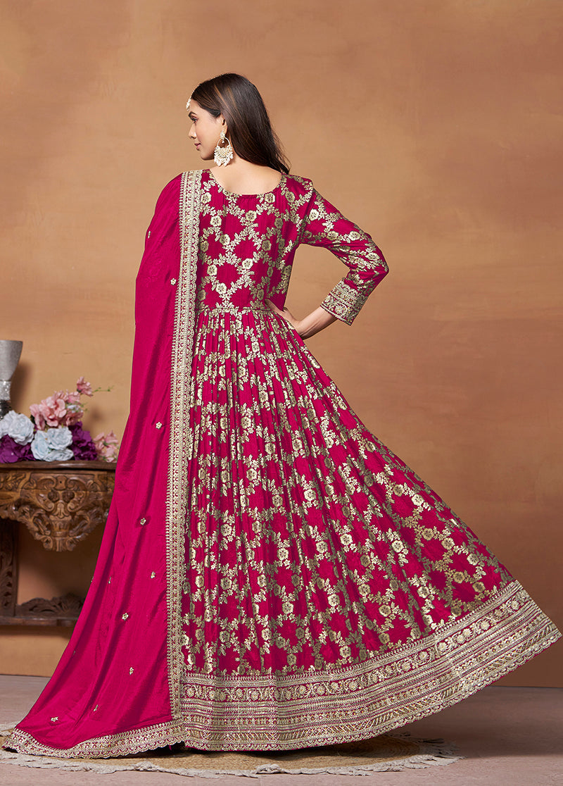 Monjolika Fashion Crimson Color Embroidered Santoon Silk Salwar Suit - Distacart