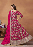 Monjolika Fashion Crimson Color Embroidered Santoon Silk Salwar Suit - Distacart