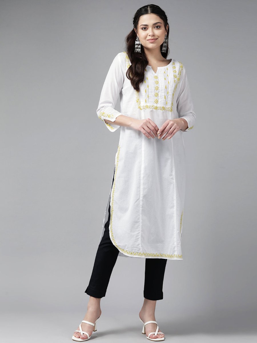 ADA Floral Embroidered Chikankari Kurta