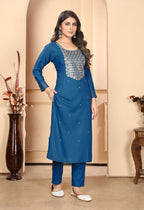 Monjolika Fashion Dark Blue Colour Rayon Embroidered Designer Long Kurti - Distacart