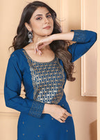 Monjolika Fashion Dark Blue Colour Rayon Embroidered Designer Long Kurti - Distacart