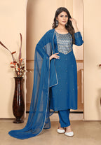 Monjolika Fashion Dark Blue Colour Rayon Embroidered Designer Long Kurti - Distacart