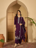 Joban Fashion Purple Silk Embroidery Readymade Kurta Set - Distacart