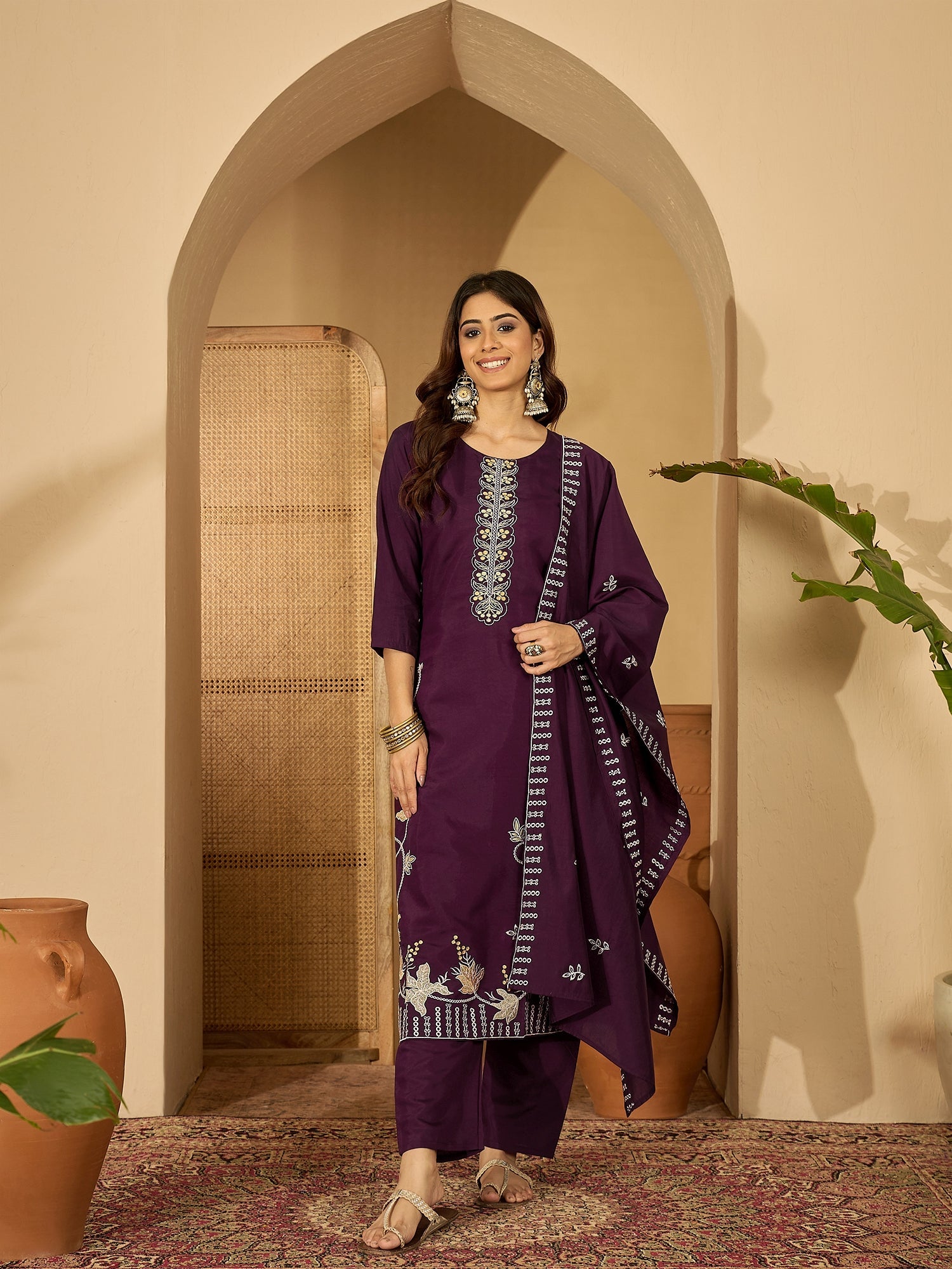 Joban Fashion Purple Silk Embroidery Readymade Kurta Set - Distacart