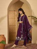 Joban Fashion Purple Silk Embroidery Readymade Kurta Set - Distacart