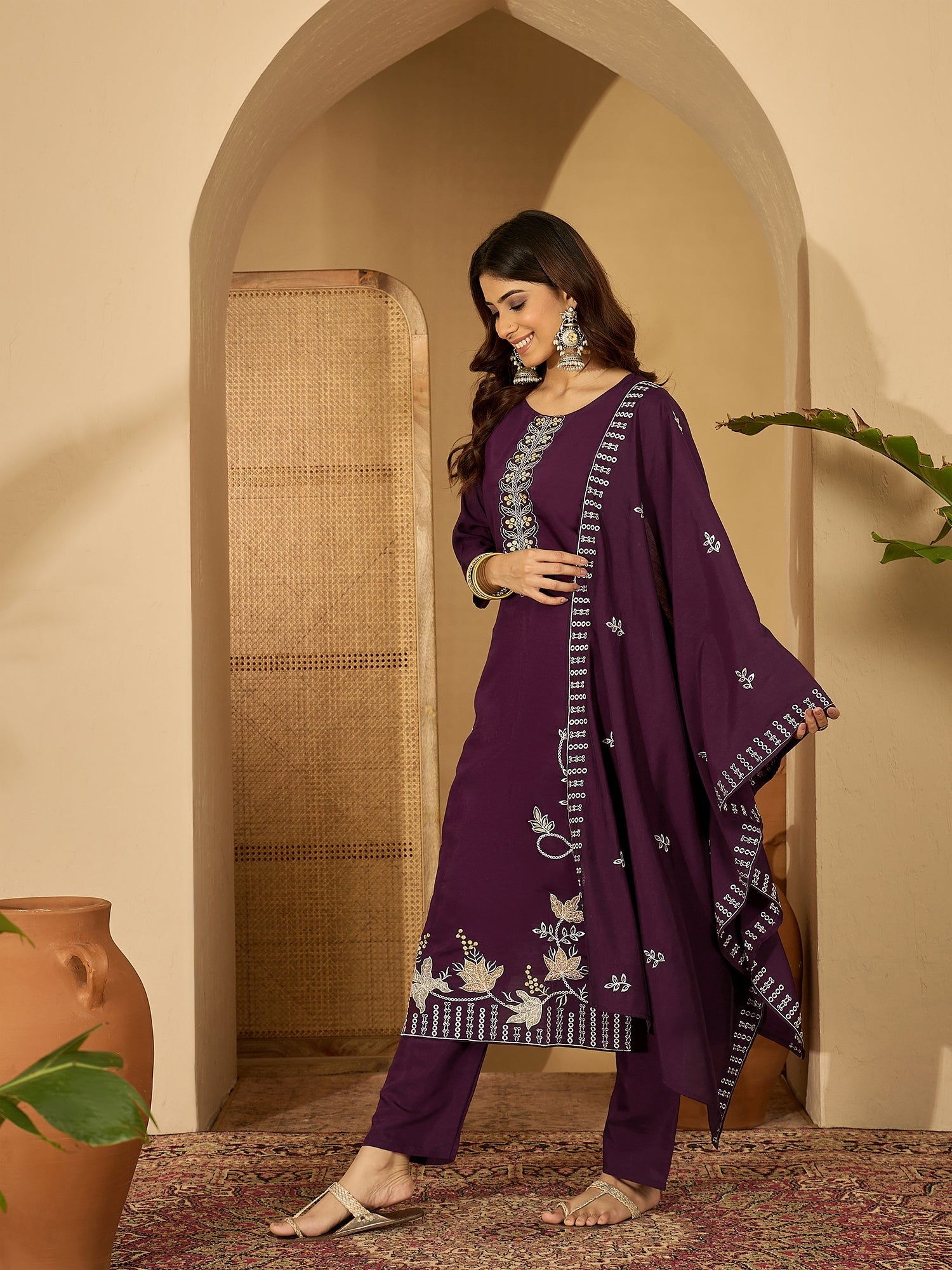 Joban Fashion Purple Silk Embroidery Readymade Kurta Set - Distacart