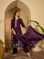 Joban Fashion Purple Silk Embroidery Readymade Kurta Set - Distacart
