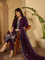 Joban Fashion Purple Silk Embroidery Readymade Kurta Set - Distacart
