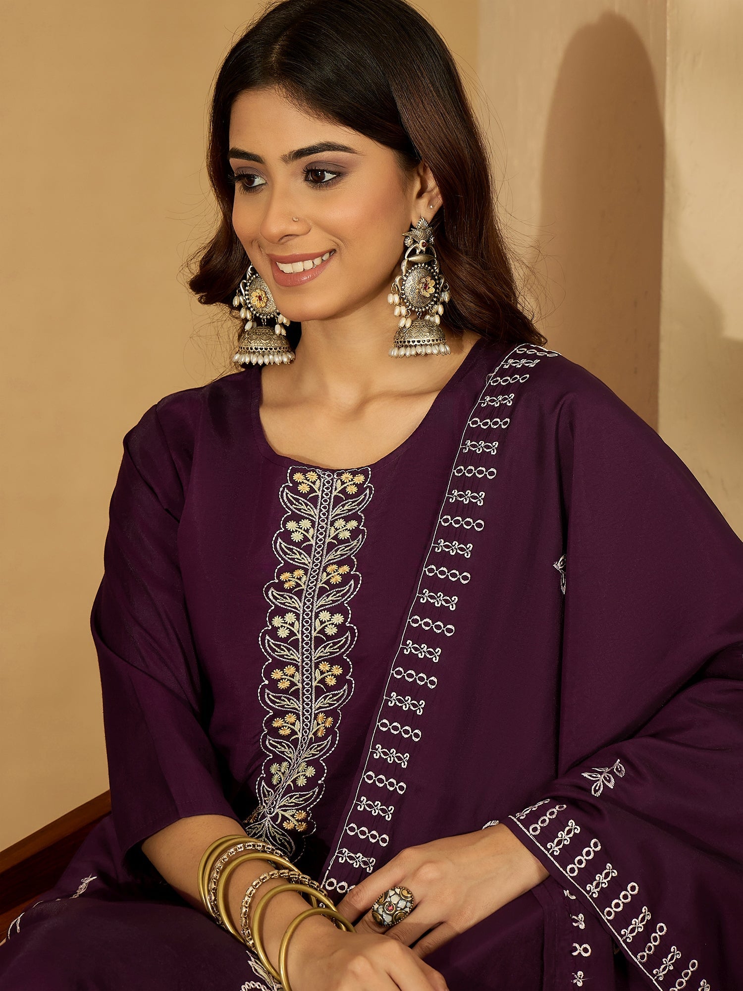 Joban Fashion Purple Silk Embroidery Readymade Kurta Set - Distacart