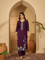Joban Fashion Purple Silk Embroidery Readymade Kurta Set - Distacart