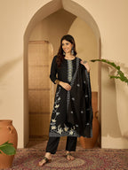 Joban Fashion Black Silk Embroidery Readymade Kurta Set - Distacart