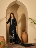 Joban Fashion Black Silk Embroidery Readymade Kurta Set - Distacart