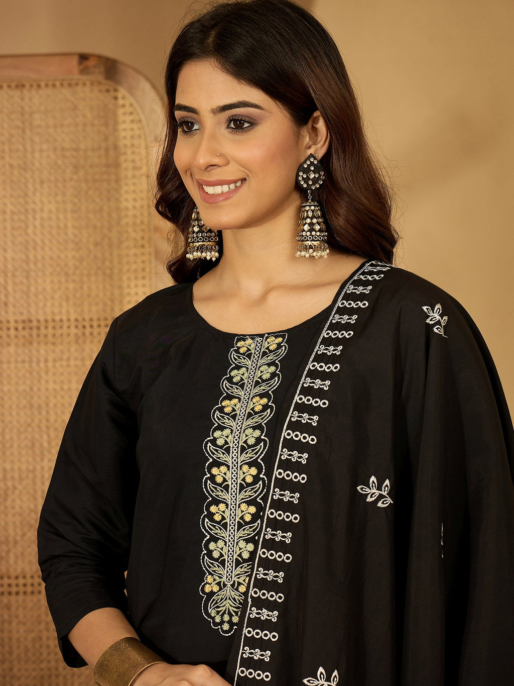 Joban Fashion Black Silk Embroidery Readymade Kurta Set - Distacart