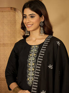 Joban Fashion Black Silk Embroidery Readymade Kurta Set - Distacart