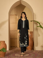 Joban Fashion Black Silk Embroidery Readymade Kurta Set - Distacart