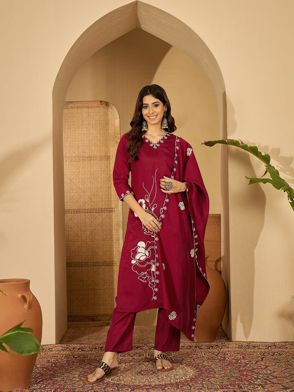 Joban Fashion Maroon Silk Embroidery Readymade Kurta Set - Distacart