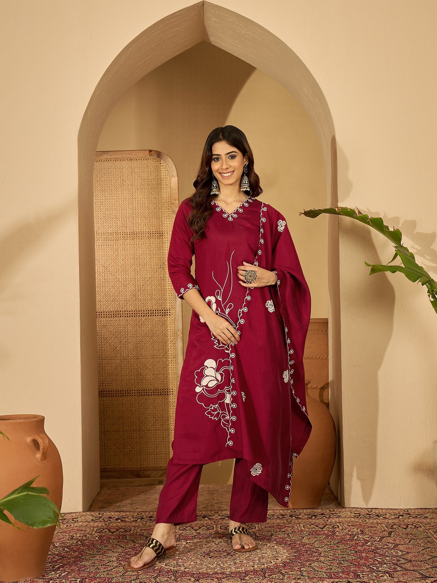 Joban Fashion Maroon Silk Embroidery Readymade Kurta Set - Distacart