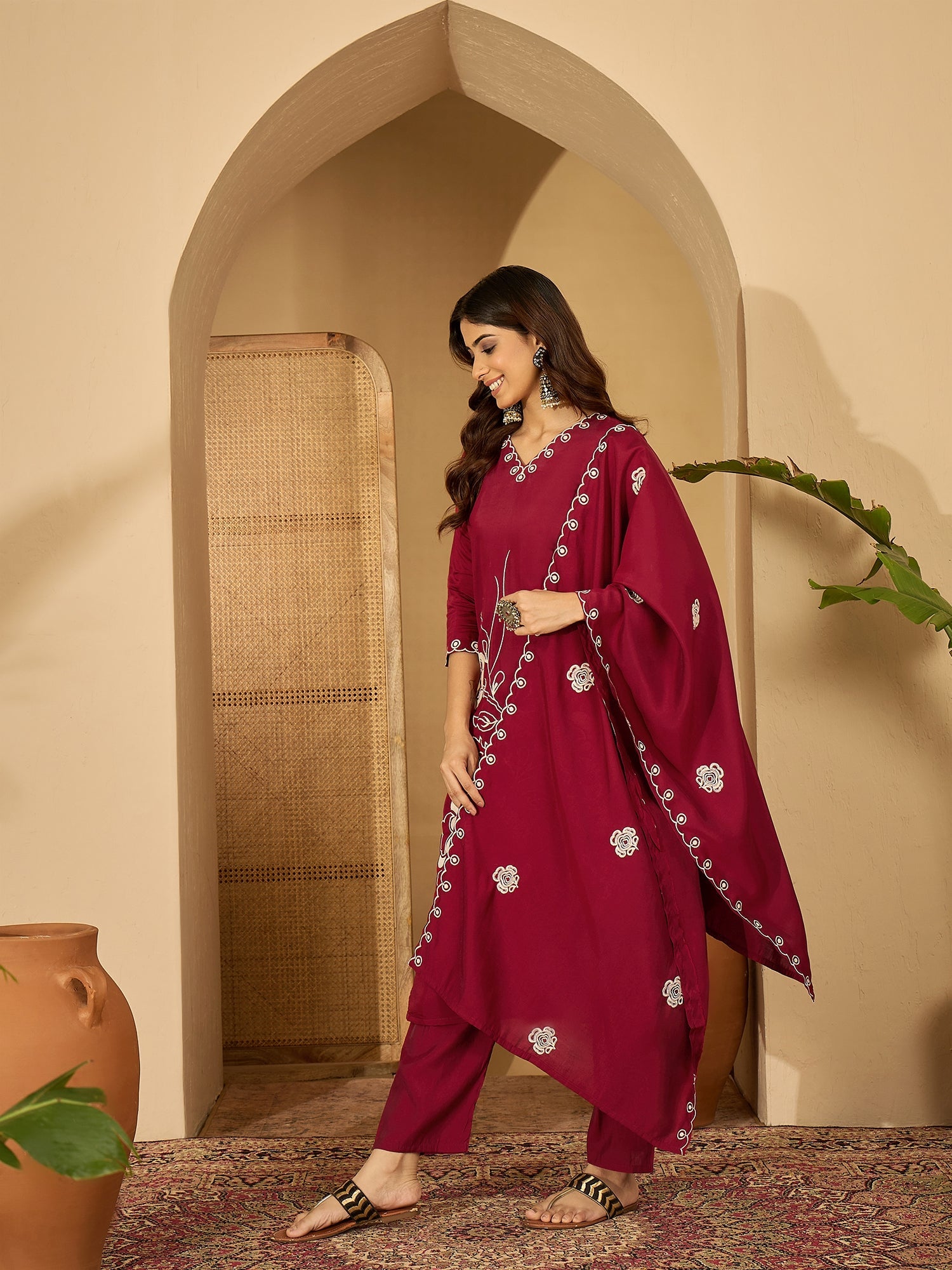 Joban Fashion Maroon Silk Embroidery Readymade Kurta Set - Distacart