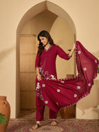 Joban Fashion Maroon Silk Embroidery Readymade Kurta Set - Distacart