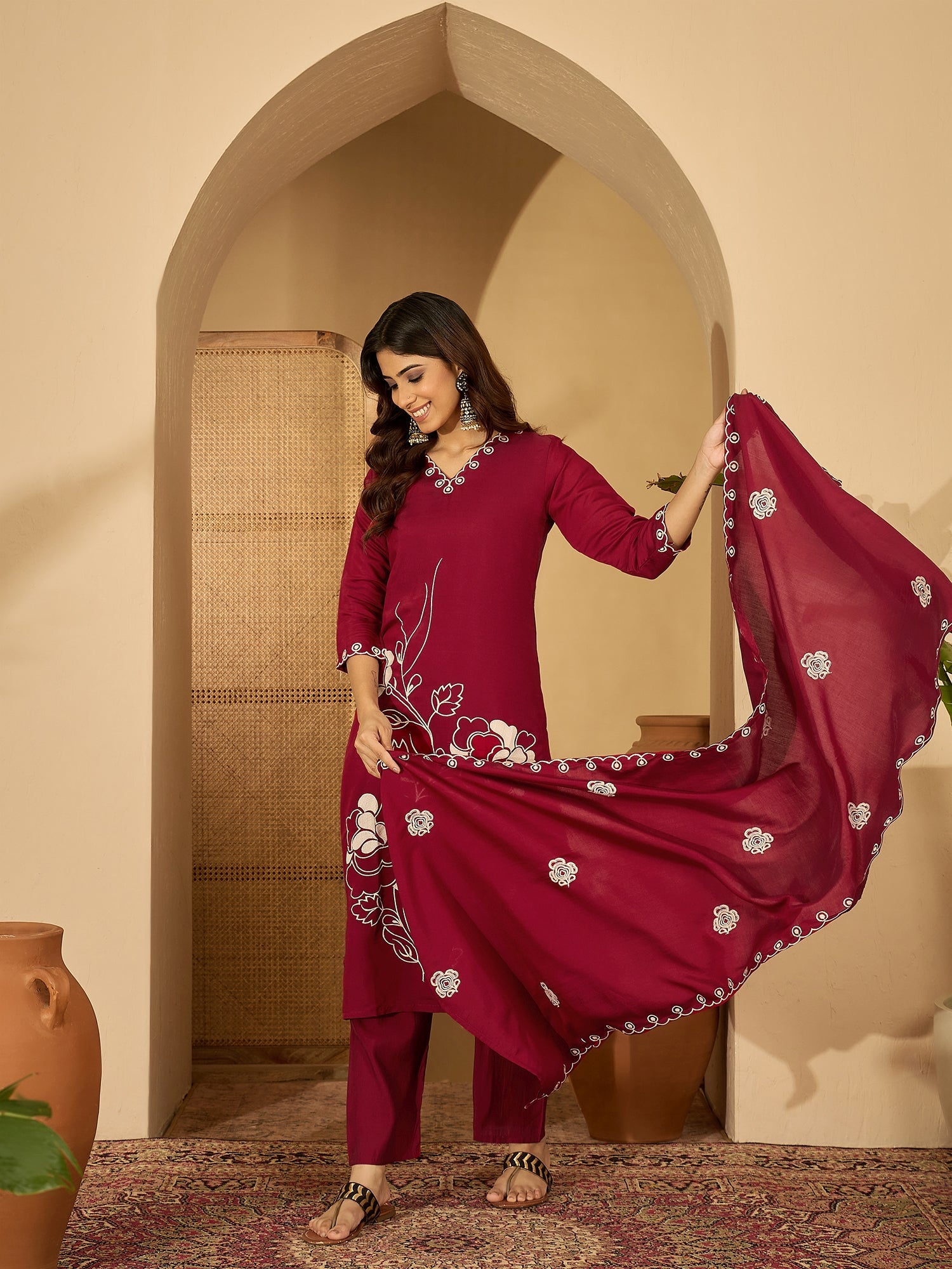 Joban Fashion Maroon Silk Embroidery Readymade Kurta Set - Distacart