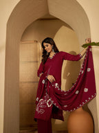Joban Fashion Maroon Silk Embroidery Readymade Kurta Set - Distacart