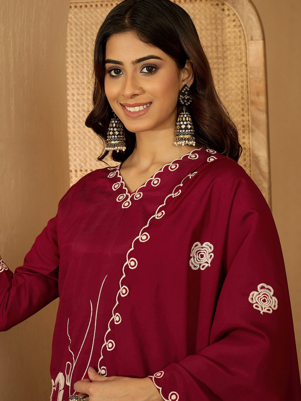 Joban Fashion Maroon Silk Embroidery Readymade Kurta Set - Distacart