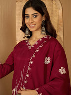 Joban Fashion Maroon Silk Embroidery Readymade Kurta Set - Distacart