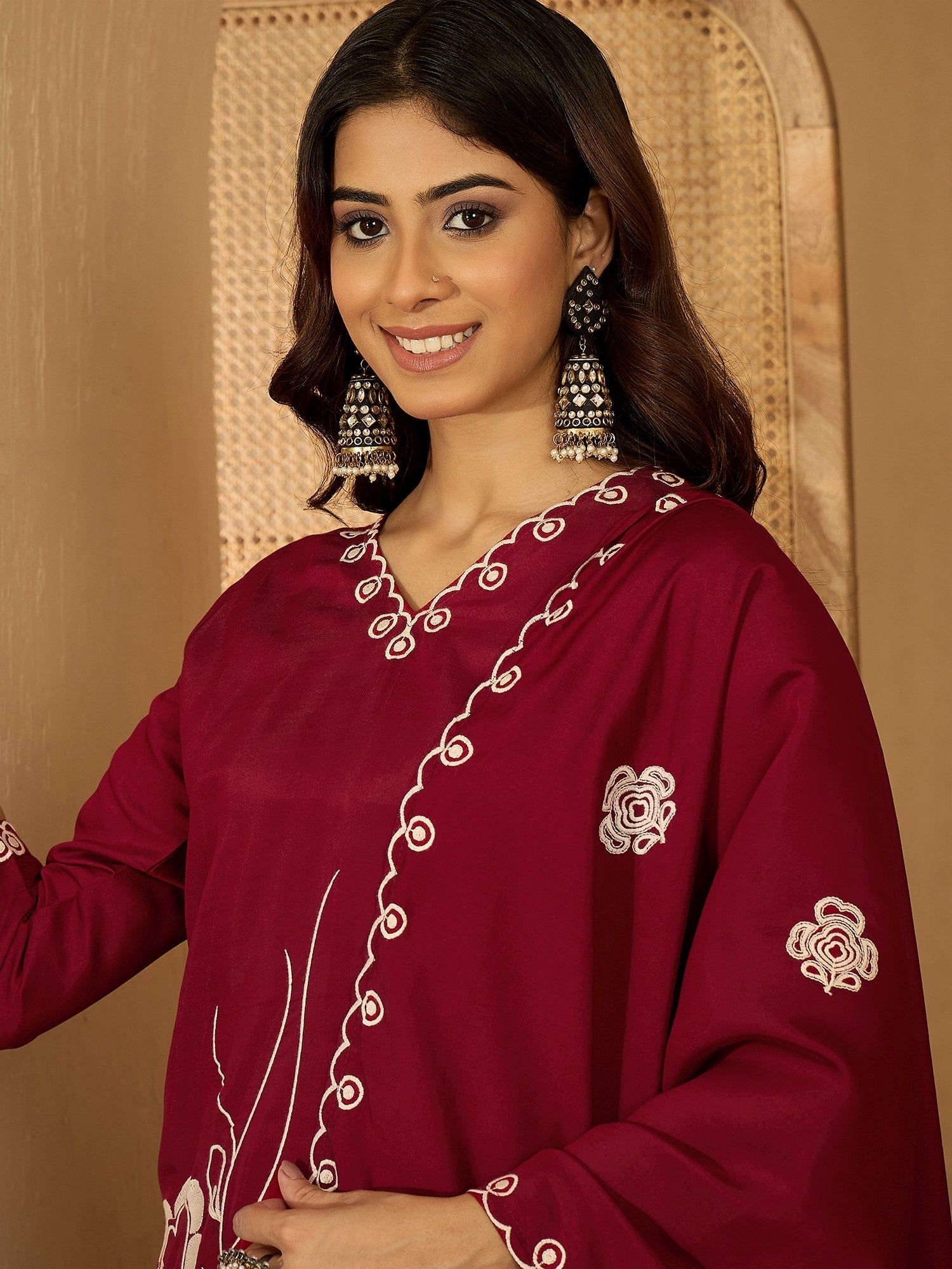 Joban Fashion Maroon Silk Embroidery Readymade Kurta Set - Distacart